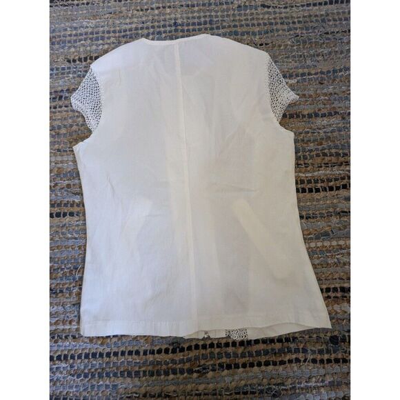 Patrizia Luca Milano Full Zip Mesh White Short Sleeve Jacket Top Small Pockets - Picture 7 of 7